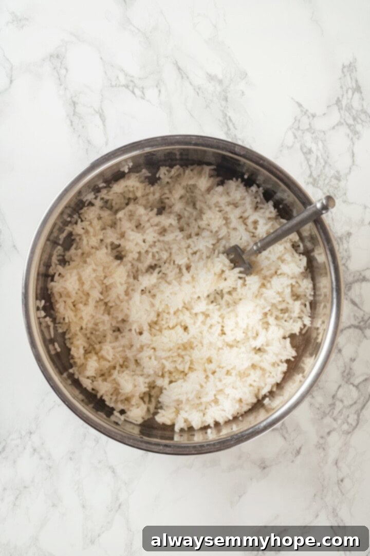 Overhead view of fluffy jasmine rice in Instant Pot