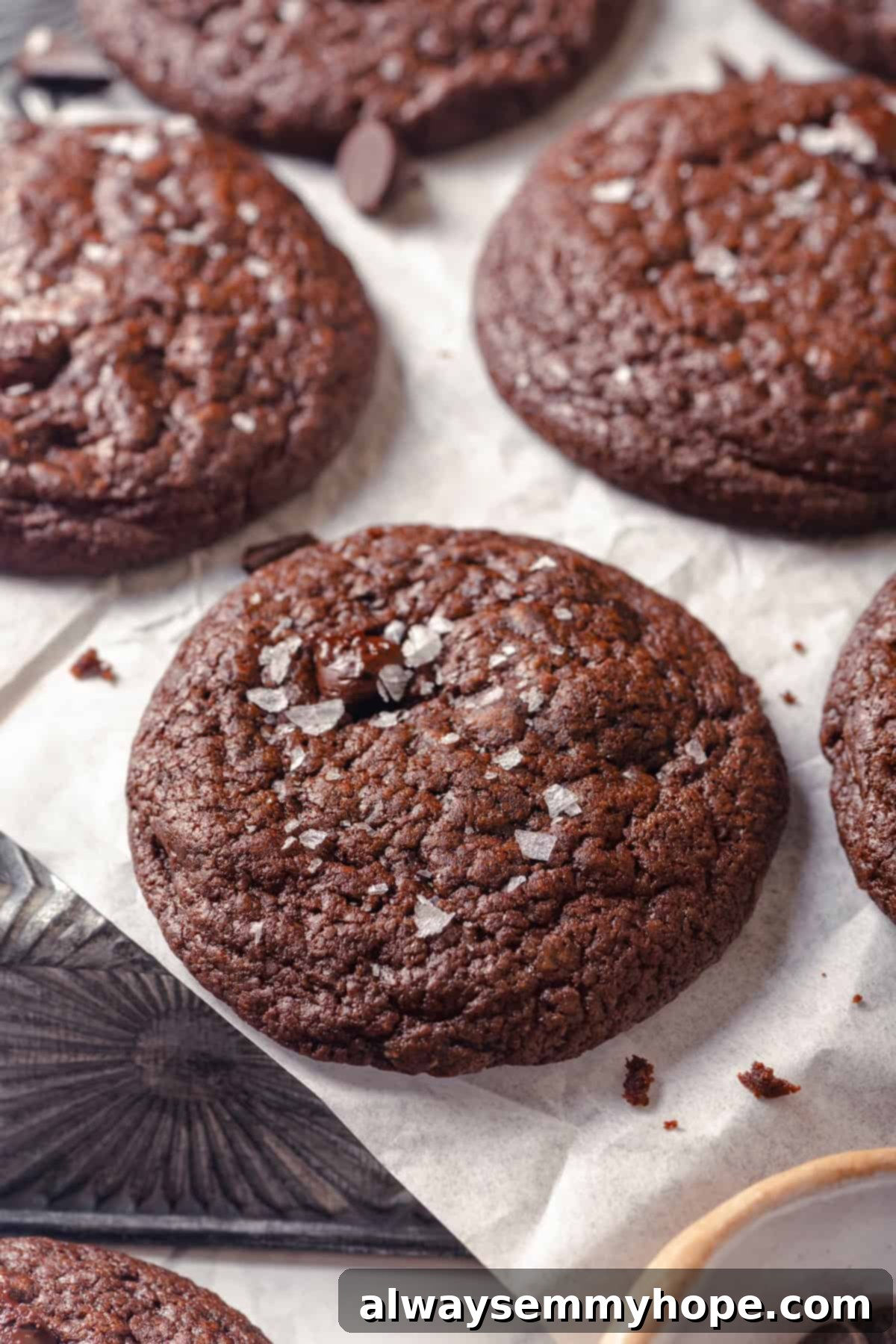 Vegan brownie cookies on parchment paper