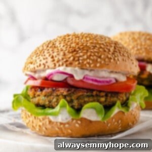 Vegan falafel burger on sesame seed bun