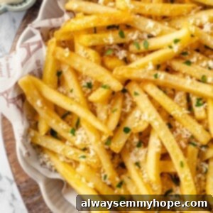 Overhead view of crispy vegan truffle fries in bowl