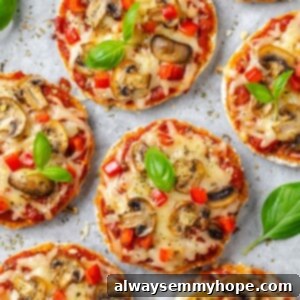 Overhead view of vegan English muffin pizzas