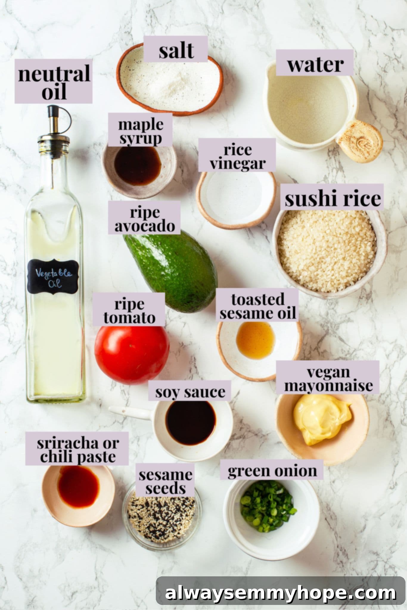 Overhead view of ingredients for crispy rice cakes