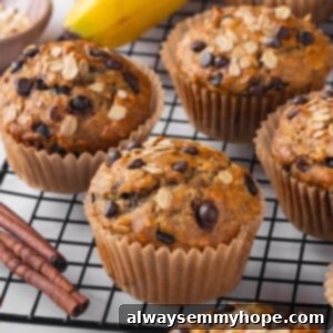 Banana oatmeal muffins cooling on wire rack