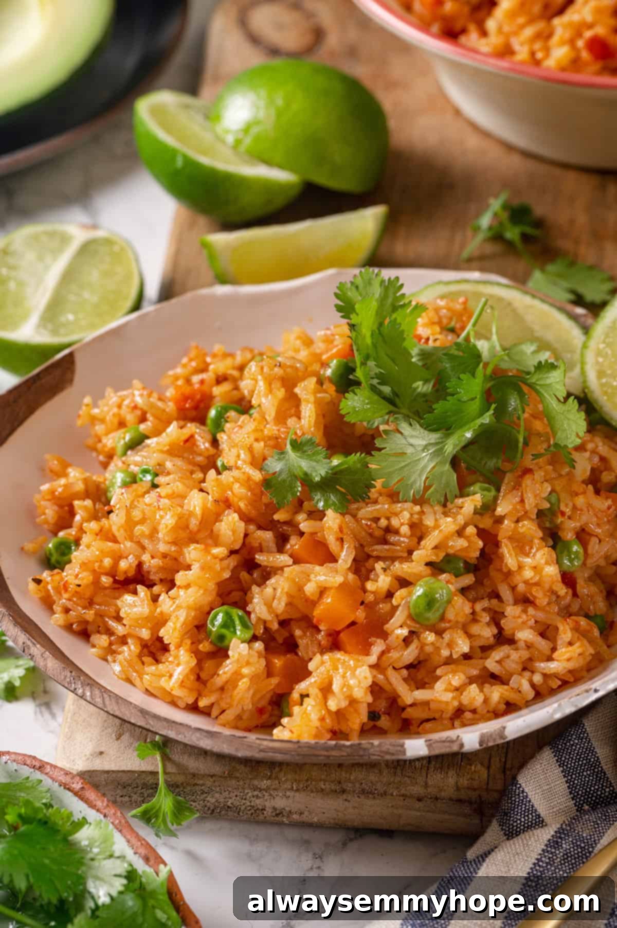 Instant Pot Mexican Rice is a total game-changer! It turns out perfectly cooked and fluffy every time. This easy recipe will be your go-to! Instant Pot Mexican rice in bowl with fresh cilantro