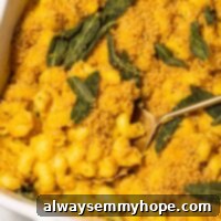 Baked mac and cheese with sage.