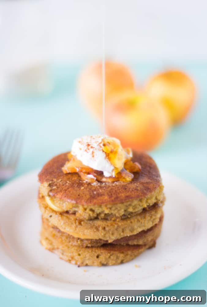 A stack of flourless apple pie pancakes.