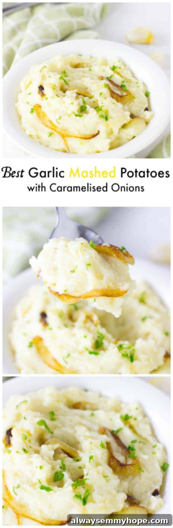 Two white bowls overflowing with creamy vegan garlic mashed potatoes, presented as a comforting and delightful side dish.