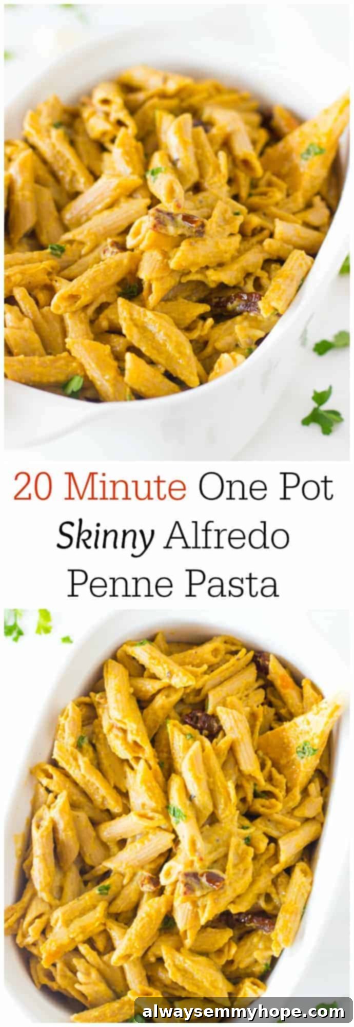 Creamy One-Pot Penne Alfredo 6 Pinterest pin for Alfredo pasta recipe, designed for sharing.