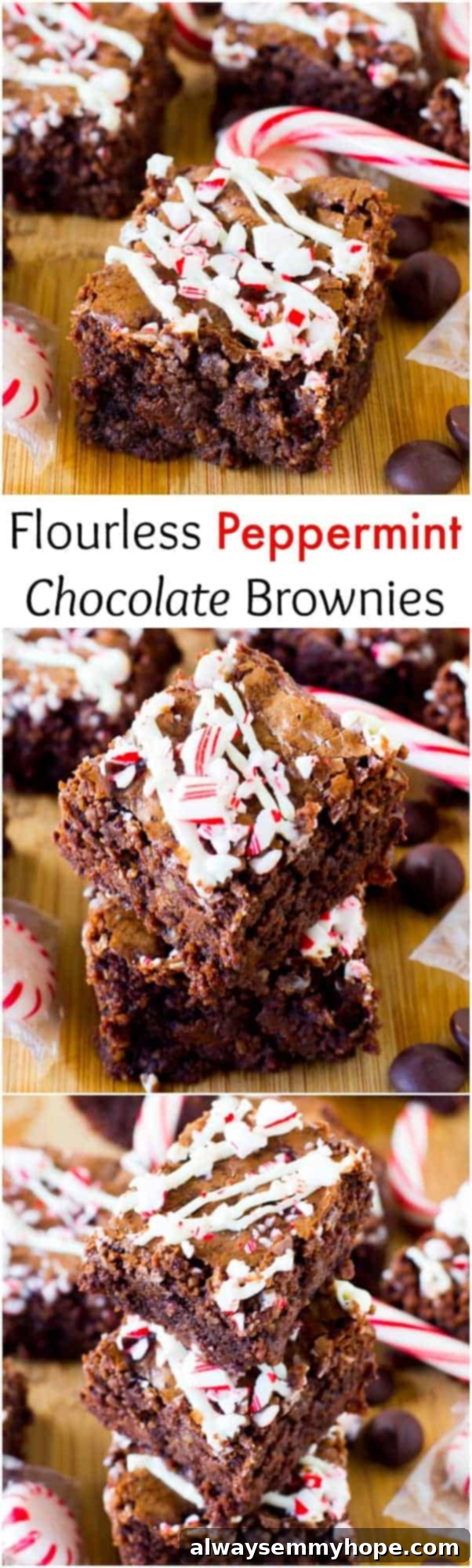 Pinterest pin for peppermint chocolate brownies.