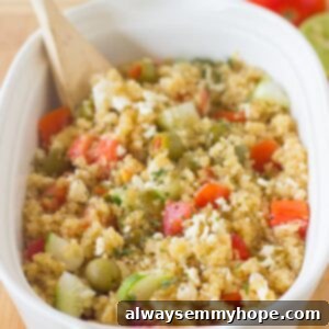 Mediterranean Quinoa Salad in a round bowl