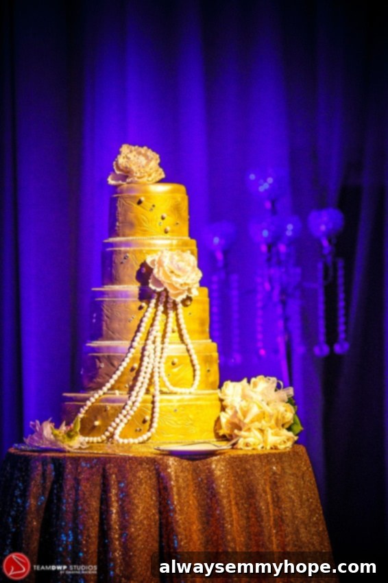 Happy New Year and a Medical Update 22 A stunning side shot of the exquisite gold wedding cake.
