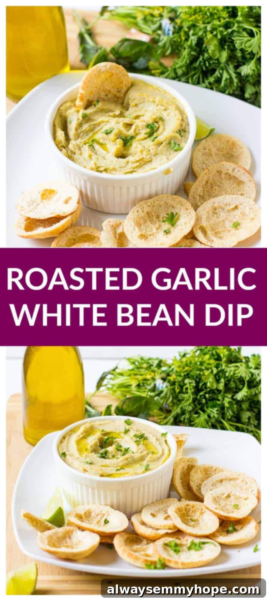 This Herbed Roasted Garlic White Bean Dip is ready in just 15 minutes! It’s a delicious smooth vegan dip that will be perfect at your parties!