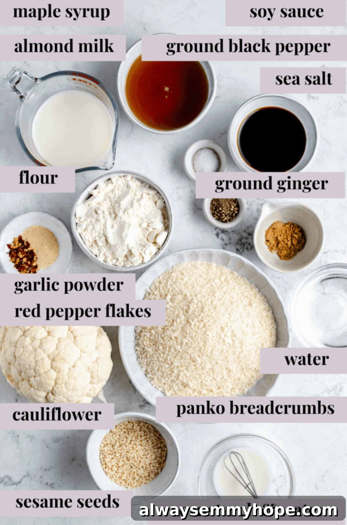 ingredients to make sticky sesame cauliflower wings
