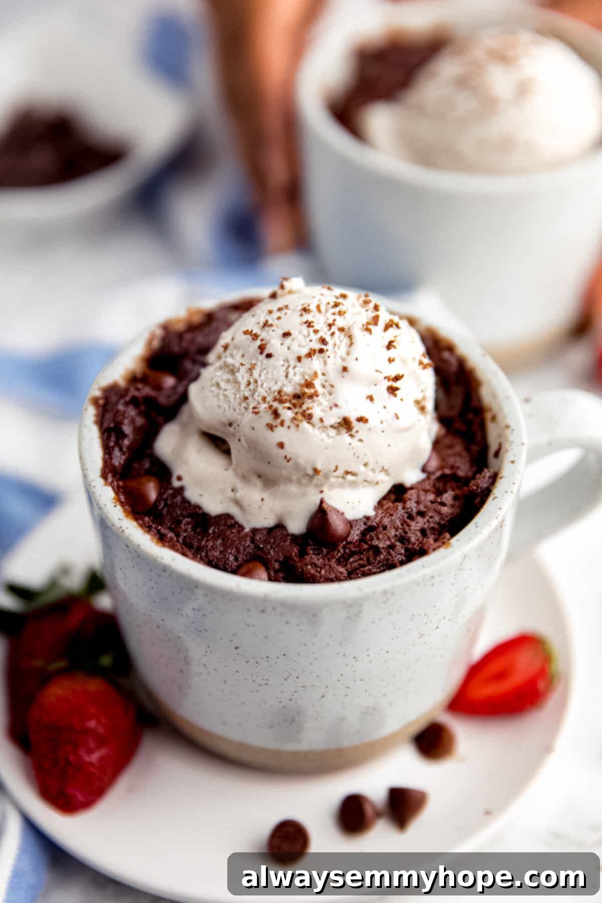 Easy Vegan Mug Brownie 2 Fudgy mug brownie with vanilla ice cream.