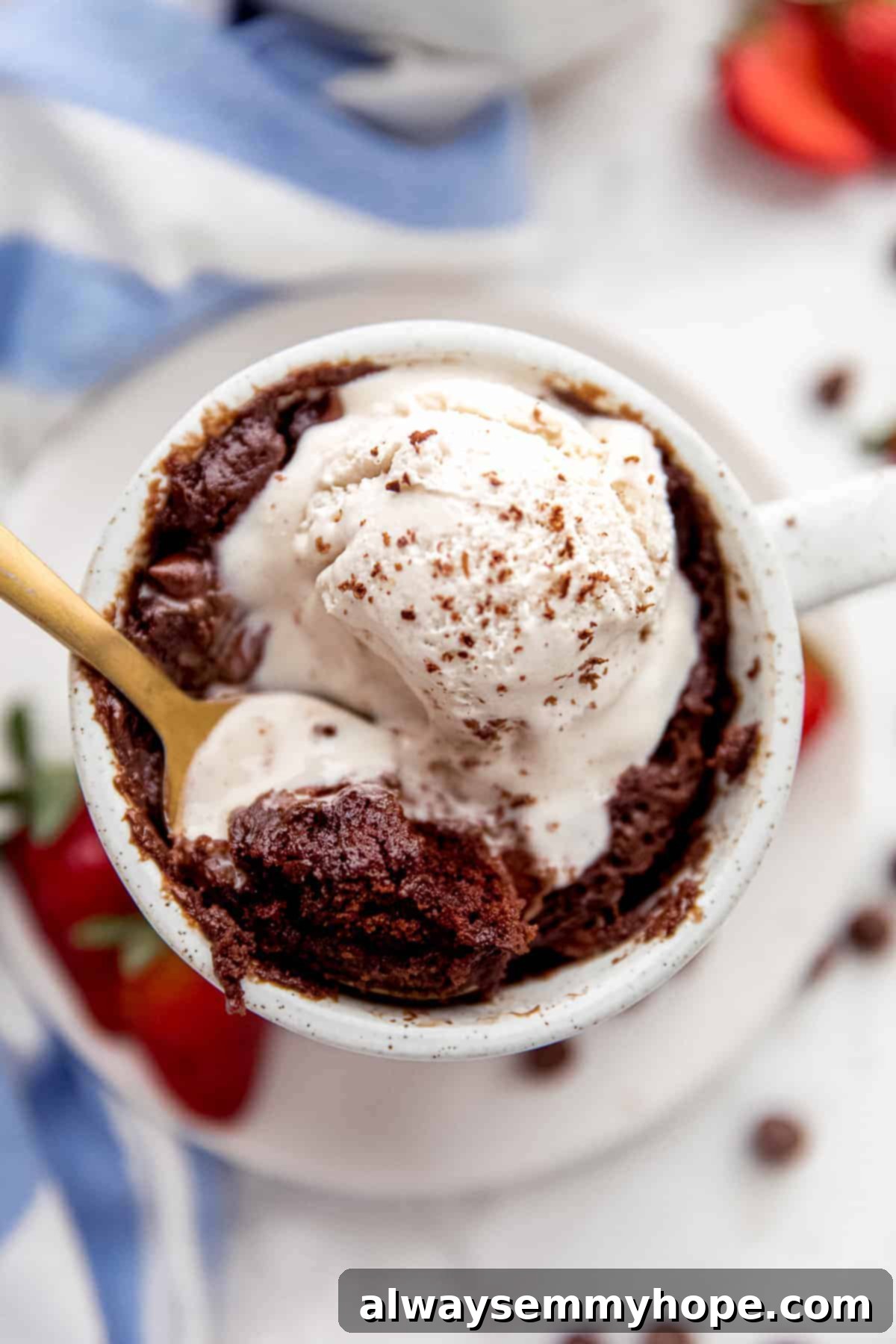 Easy Vegan Mug Brownie 12 Vanilla ice cream and brownie in a mug.