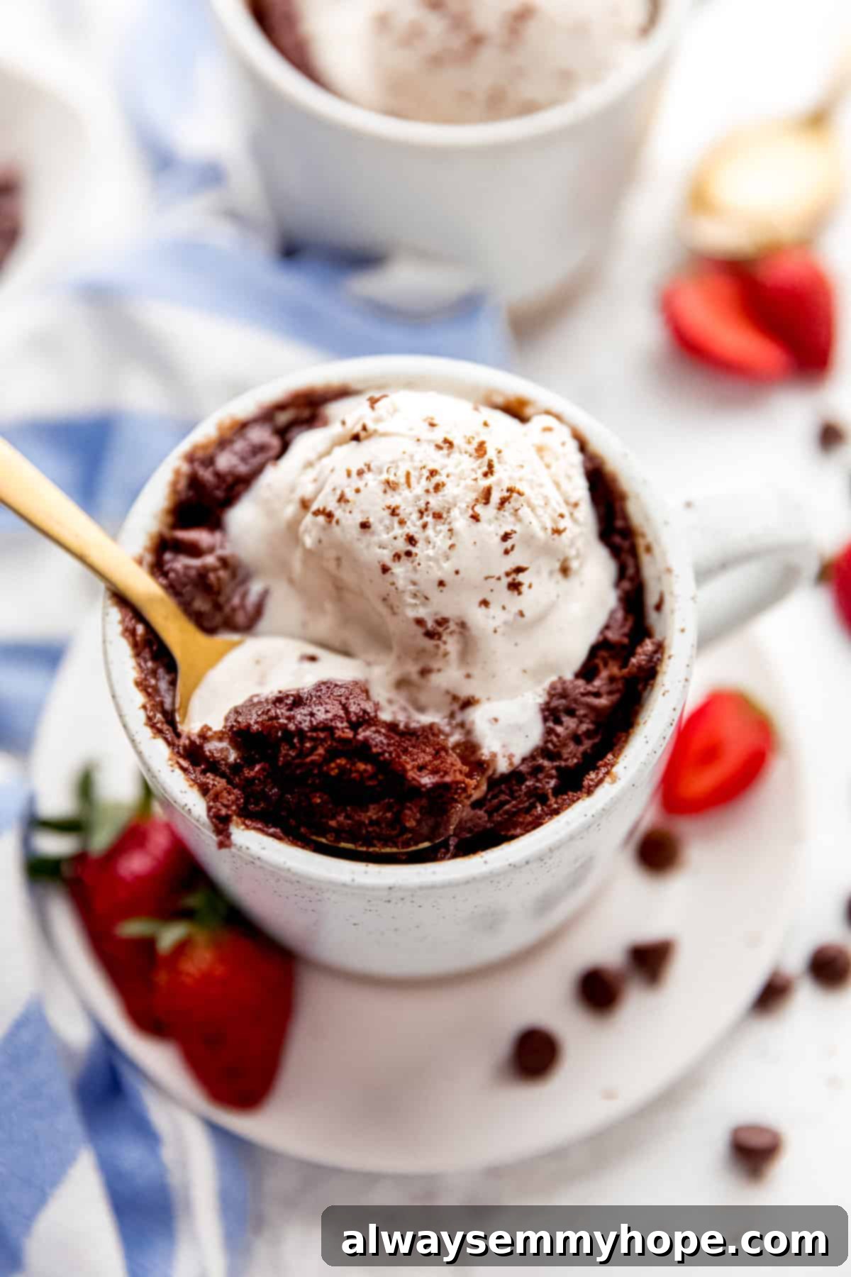 Easy Vegan Mug Brownie 13 A mug brownie with ice cream.