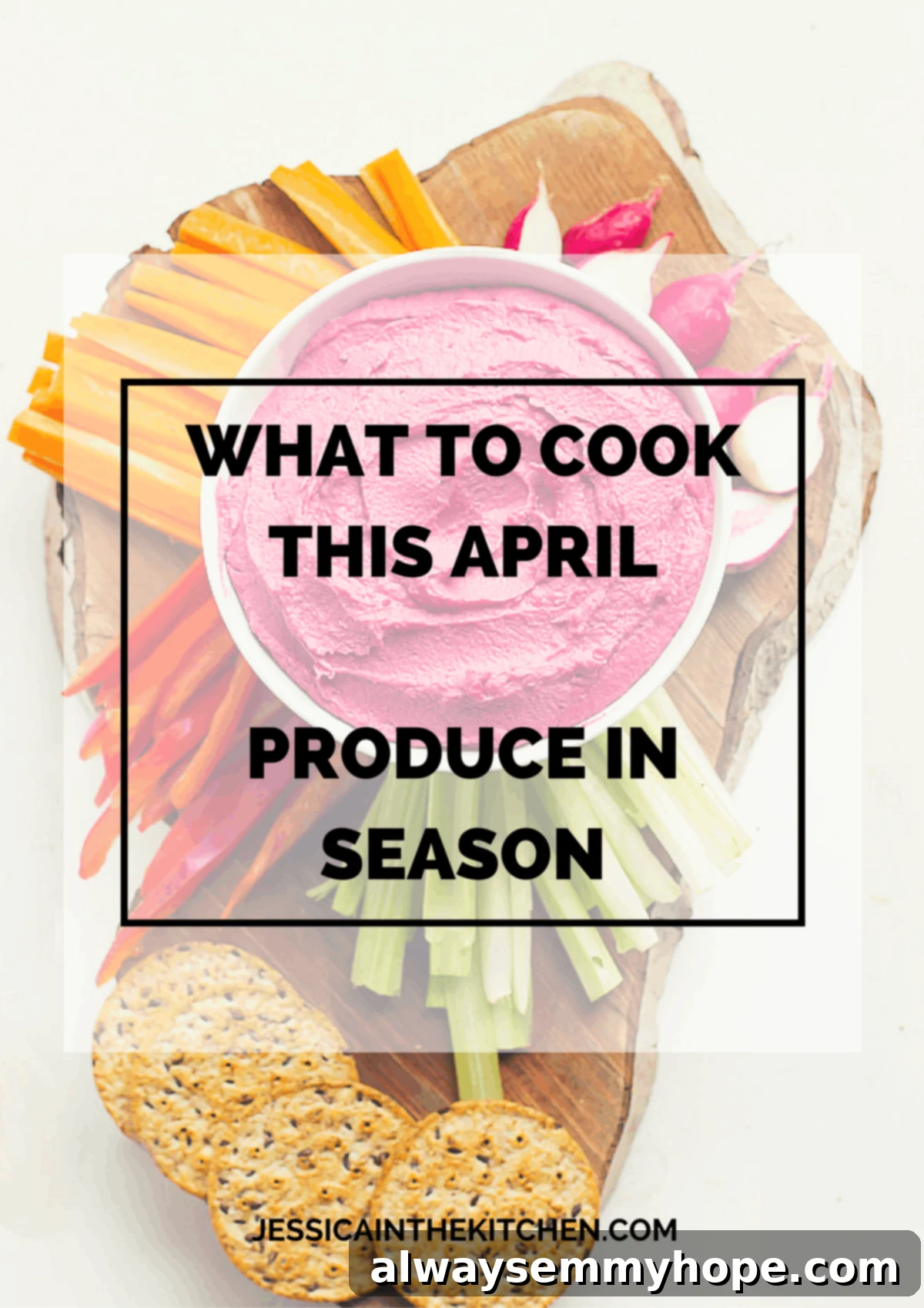 April Bounty Produce Guide 2 A vibrant collage featuring various April seasonal produce like asparagus, beets, radishes, and citrus, with a title overlay 'What's In Season This April?'