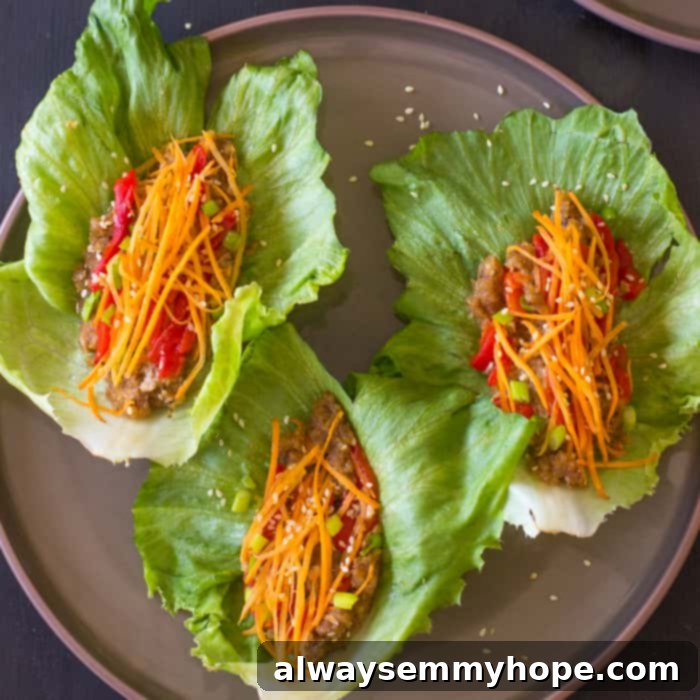 Top down shot of vegan asian lettuce wraps with sweet sriracha sauce on a grey plate. 