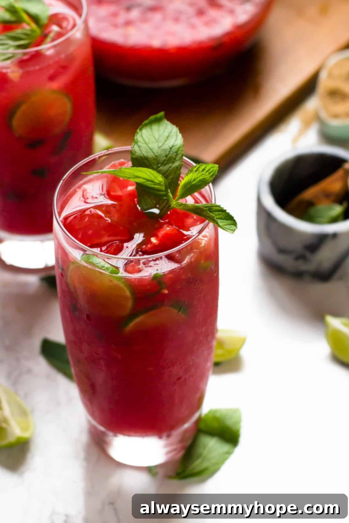 Watermelon mojito with fresh mint and limes