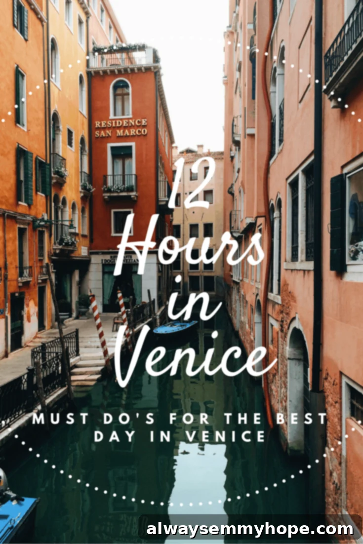 Glimpses of La Serenissima 2 A picturesque canal in Venice with vibrant buildings, reflecting the charm of the city, perfectly illustrating a 12-hour visit.