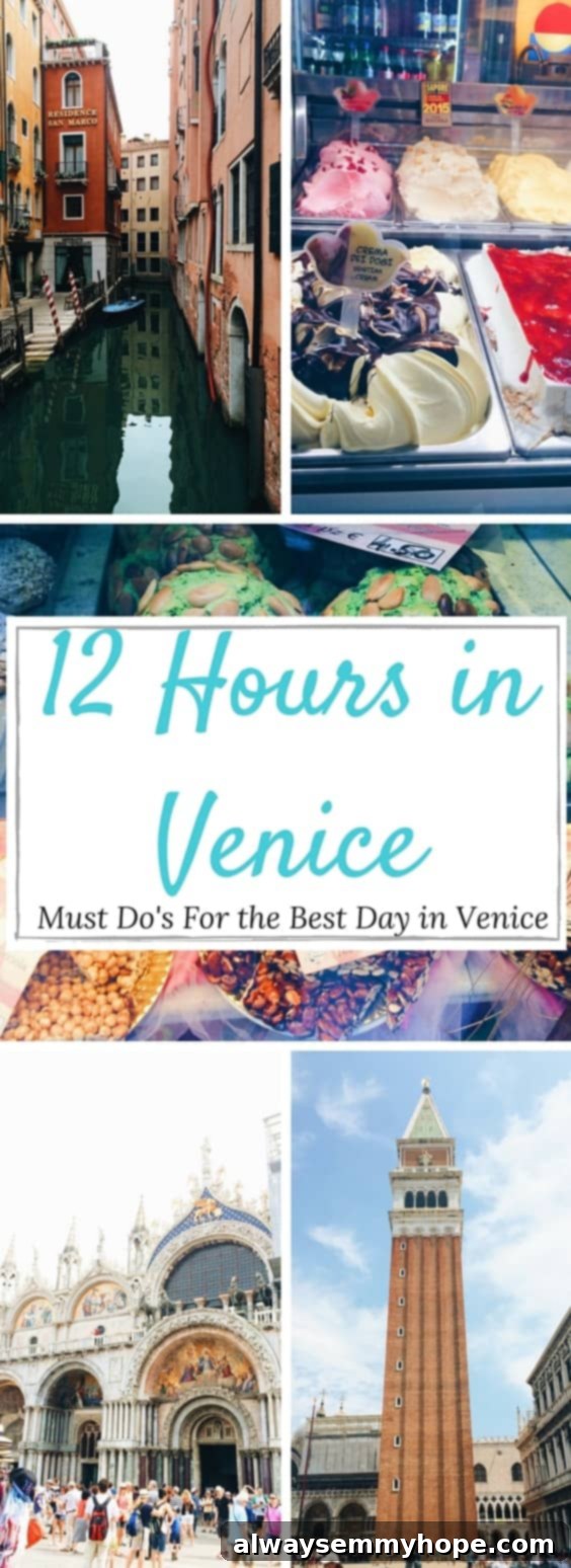 Glimpses of La Serenissima 9 A comprehensive visual guide titled '12 Hours in Venice - Here's your ULTIMATE must do guide for the best day in Venice! This is the best if you have a long layover or are only spending a day.', designed to quickly inform and inspire visitors.