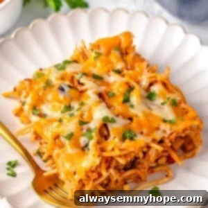 Plate of baked spaghetti with fork