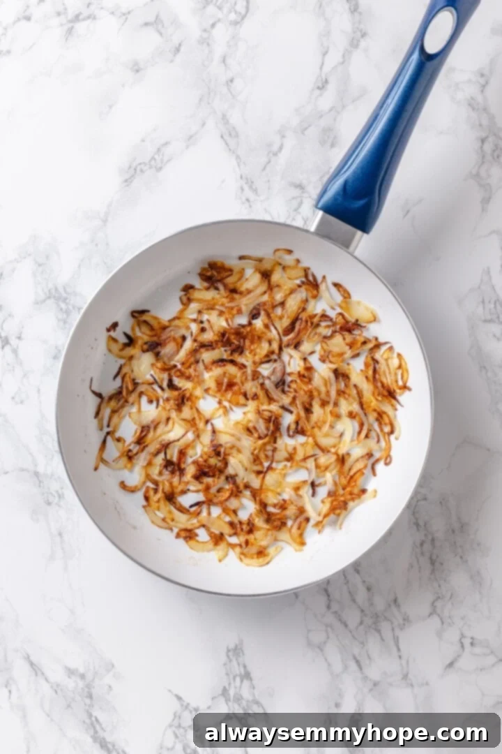 Caramelized onions in a skillet.