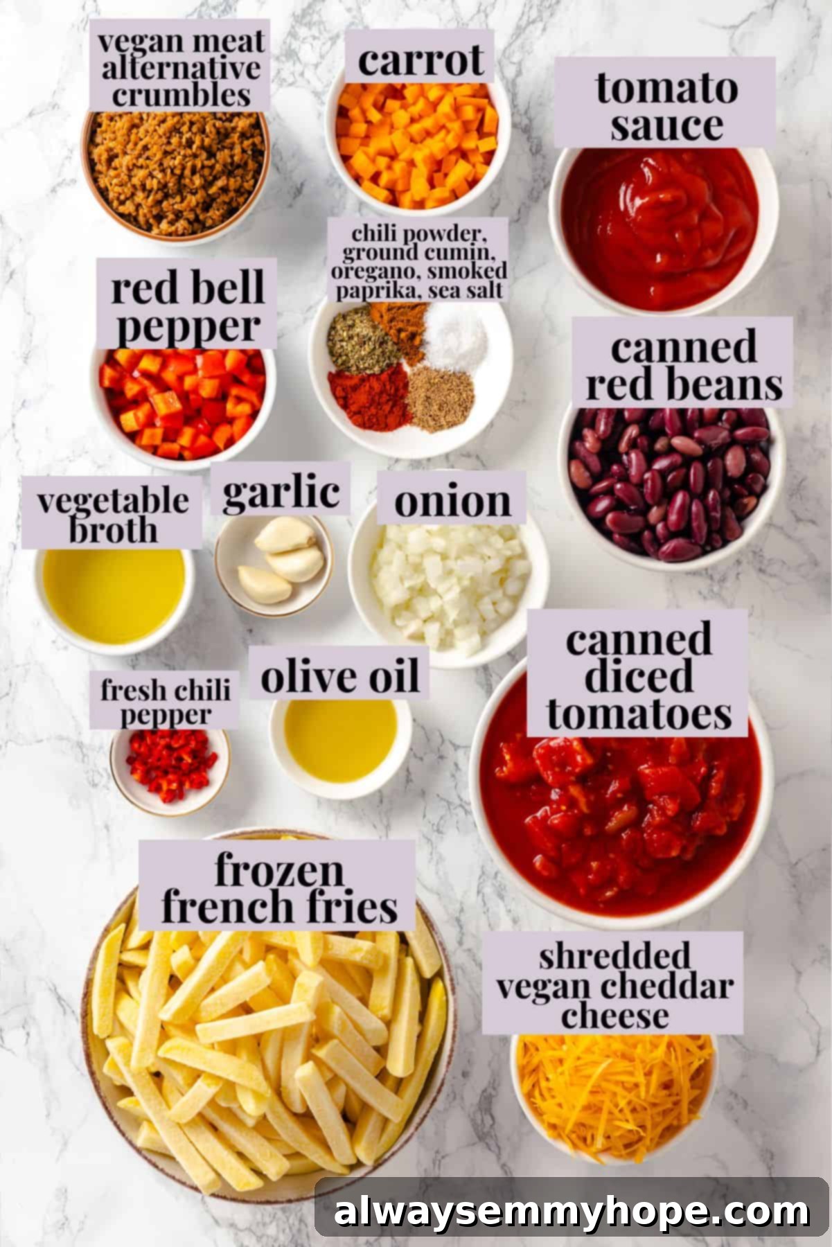 Ingredients for chili cheese fries recipe