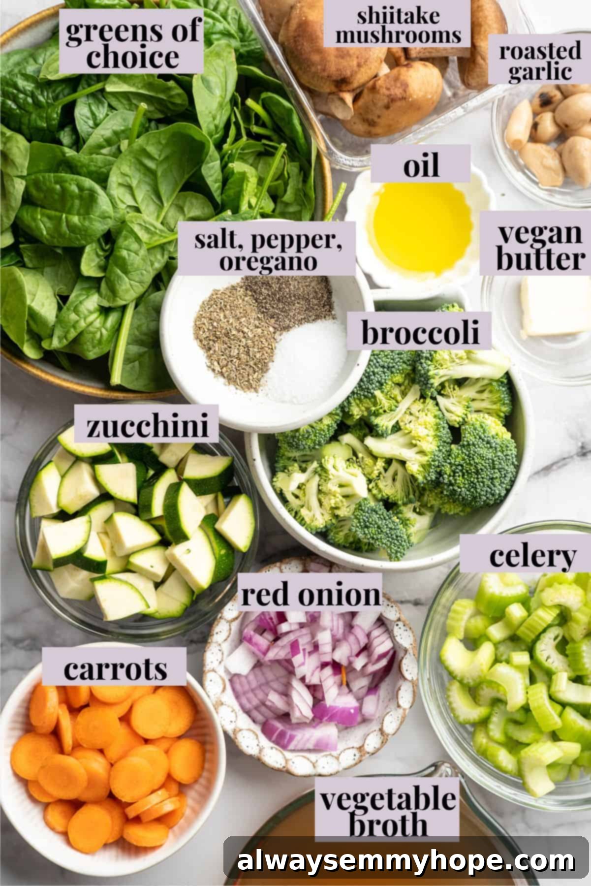 Ingredients for Broccoli Fridge Clean-Out Soup