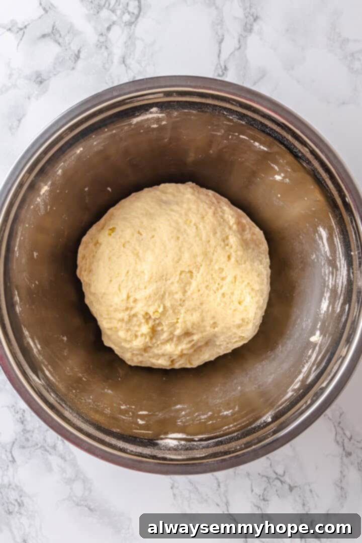 Bowl with Moravian sugar cake before rising