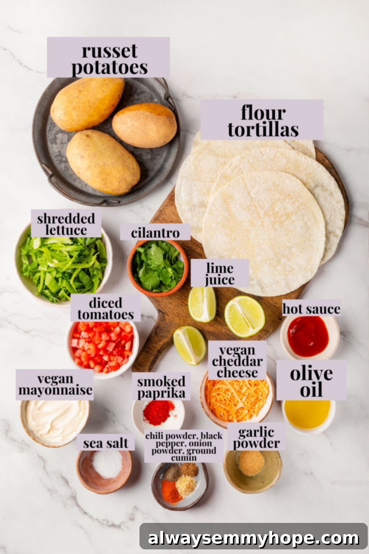 Ingredients for Vegan Spicy Potato Soft Tacos