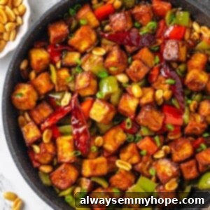 Skillet of kung pao tofu.