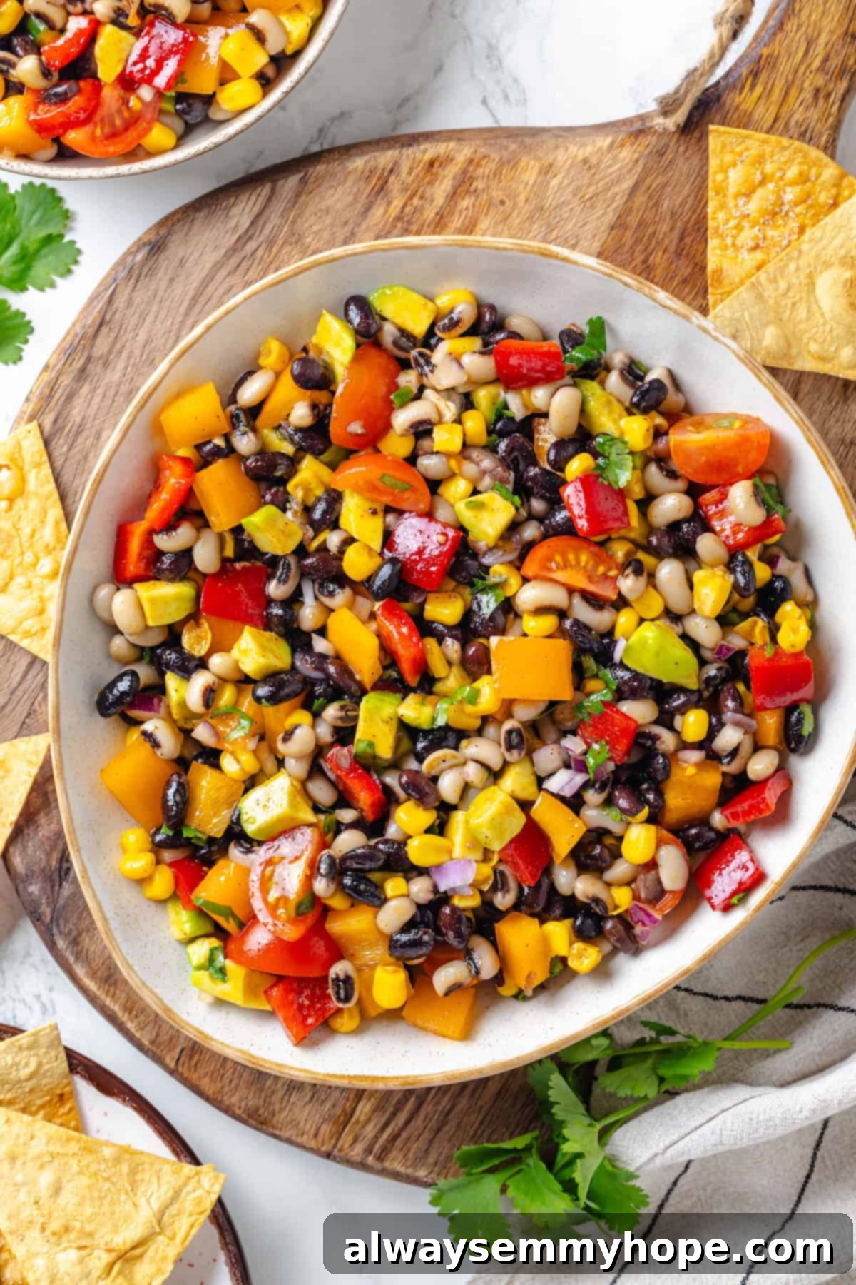 Cowboy caviar in bowl, ready to be served.