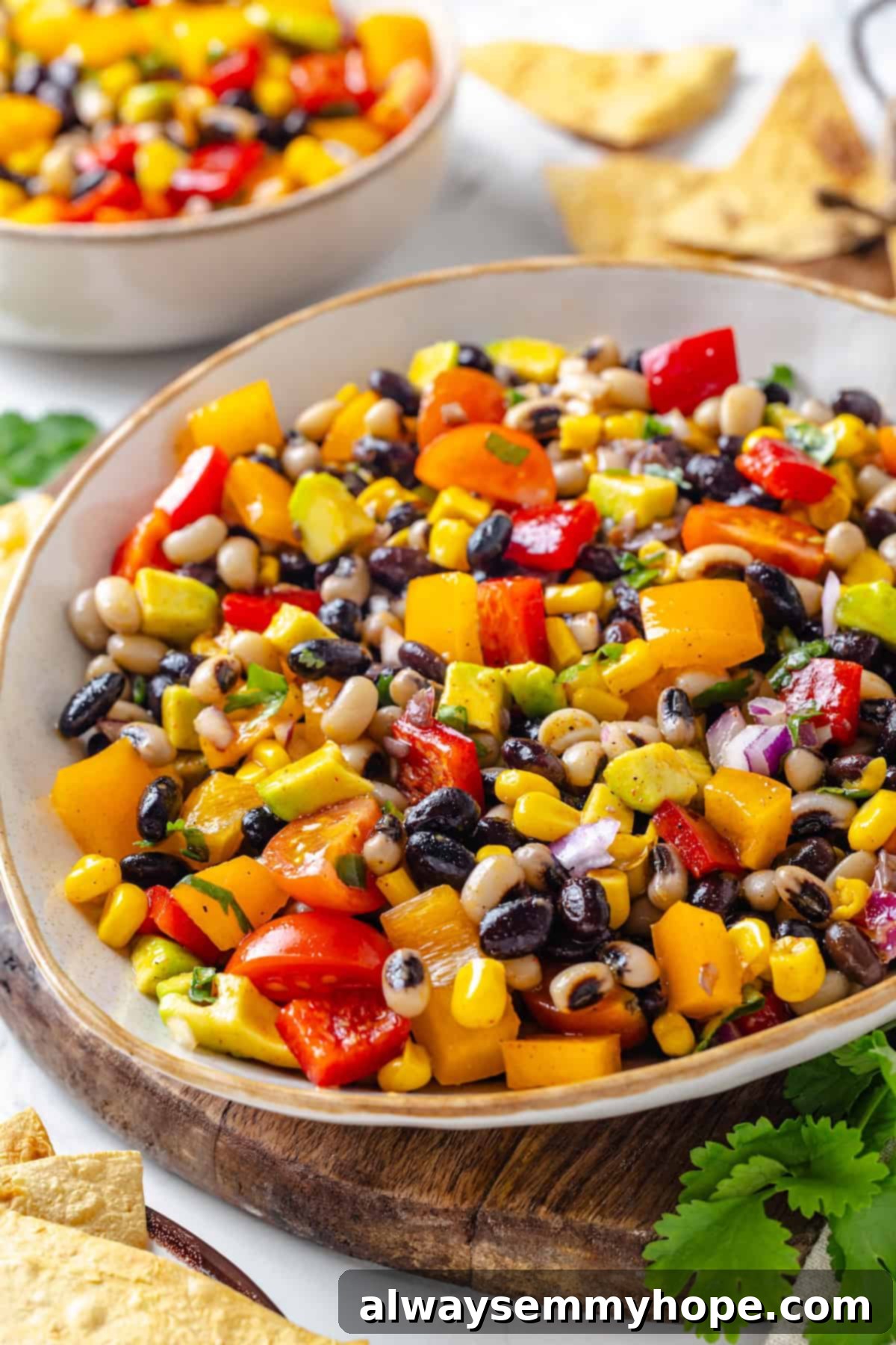 Close-up of a bowl of perfectly made cowboy caviar.