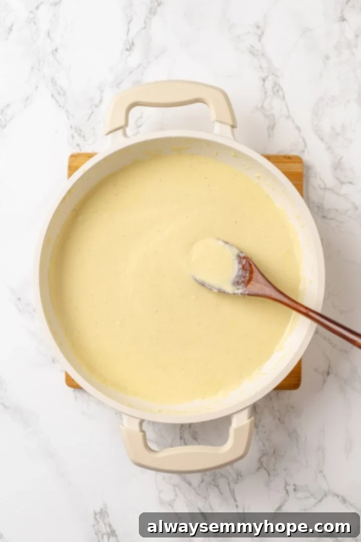 Mushroom Ravioli Delight 12 Vegan Parmesan sauce in skillet with wooden spoon.