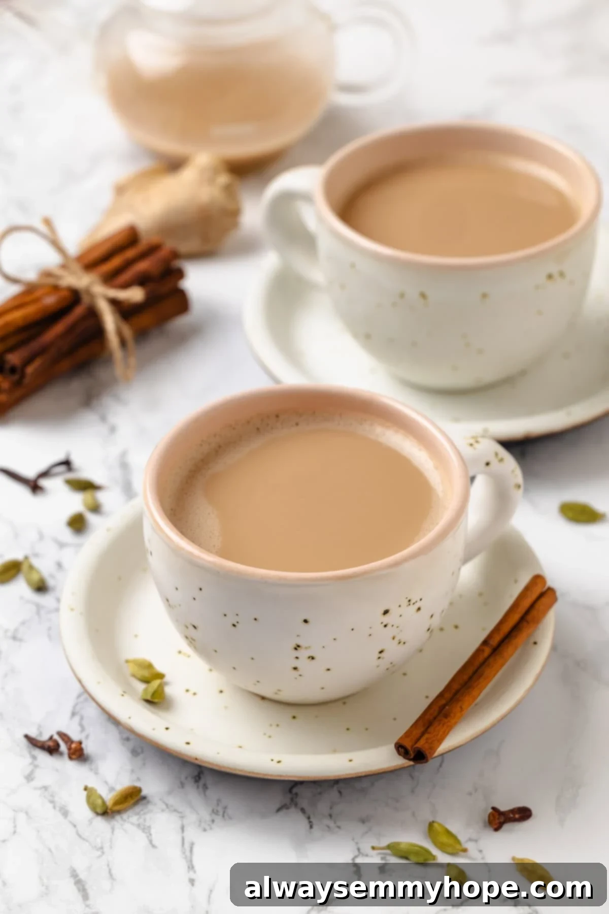 Spiced Chai Serenity 7 Two mugs of spiced chai.