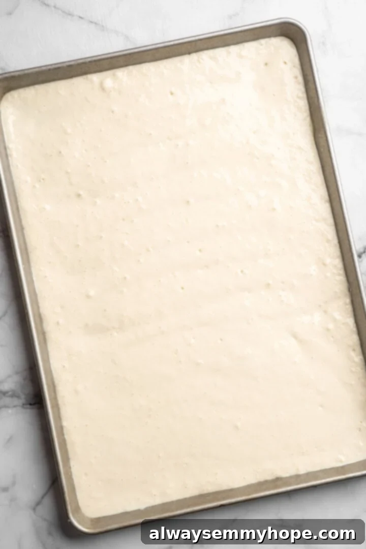Pancake batter in sheet pan Pancake batter in sheet pan