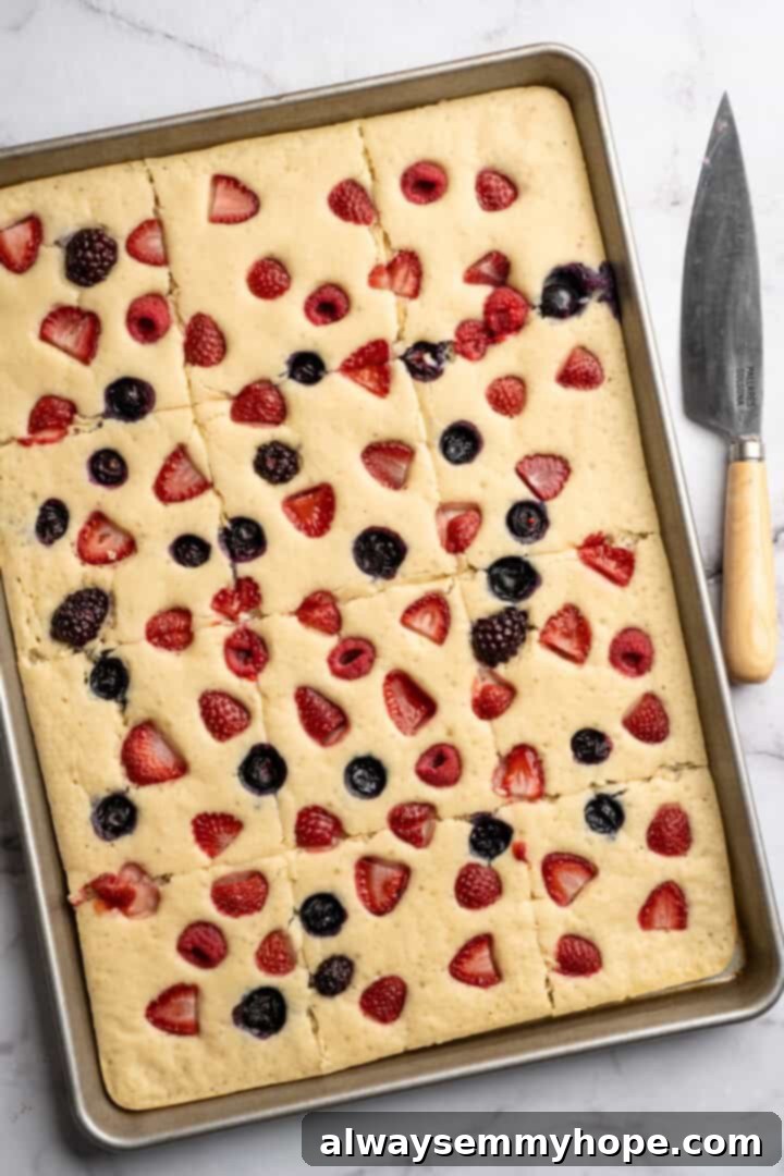 Sliced sheet pan pancakes with berries Sliced sheet pan pancakes with berries