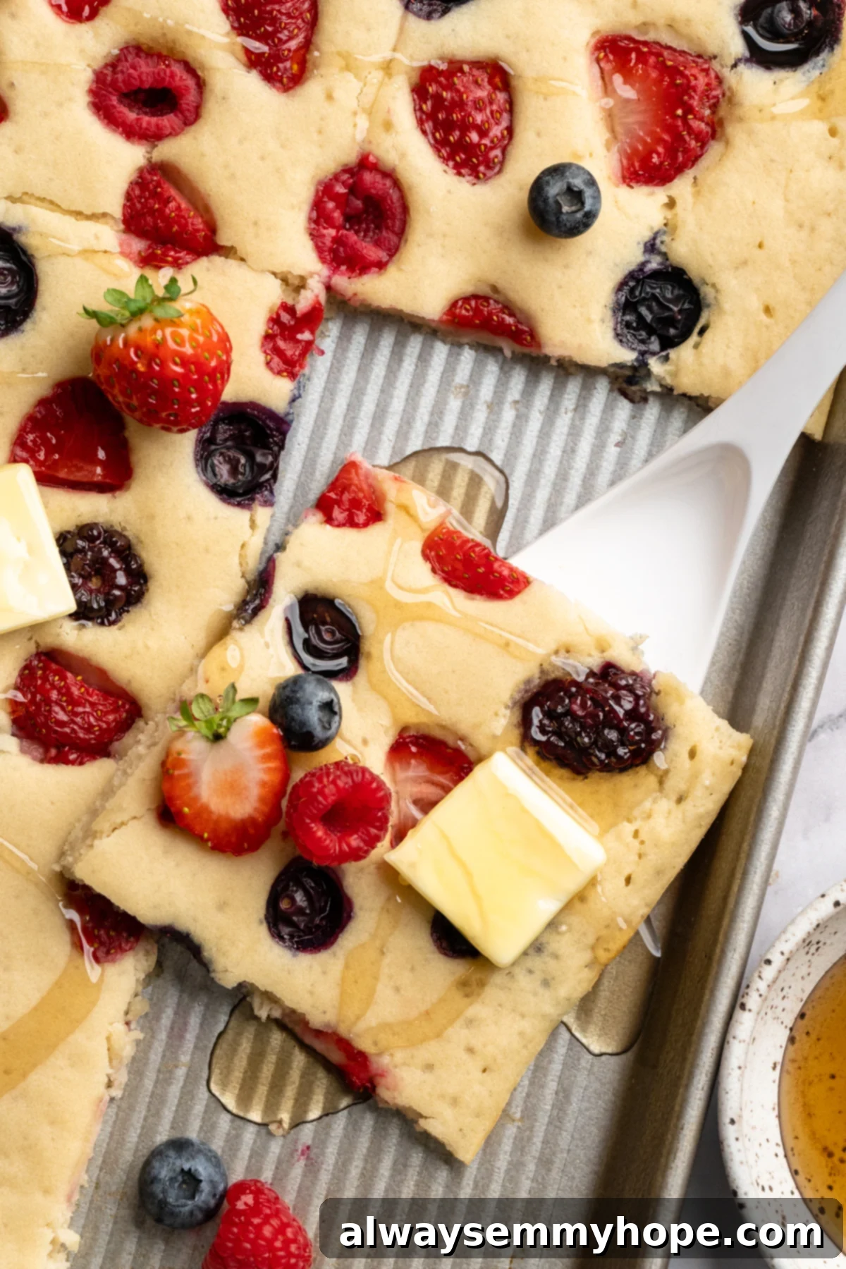 Serving sheet pan pancakes Serving sheet pan pancakes