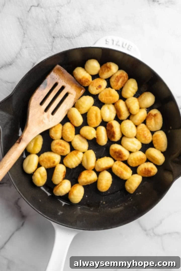 Toasted gnocchi in skillet